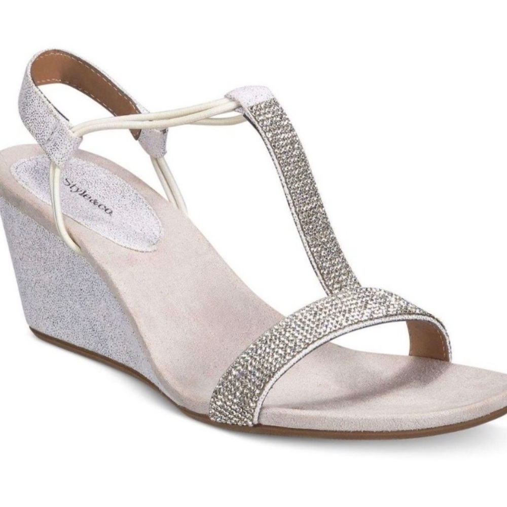 Style and Co white/silver wedge sandals Sz 10